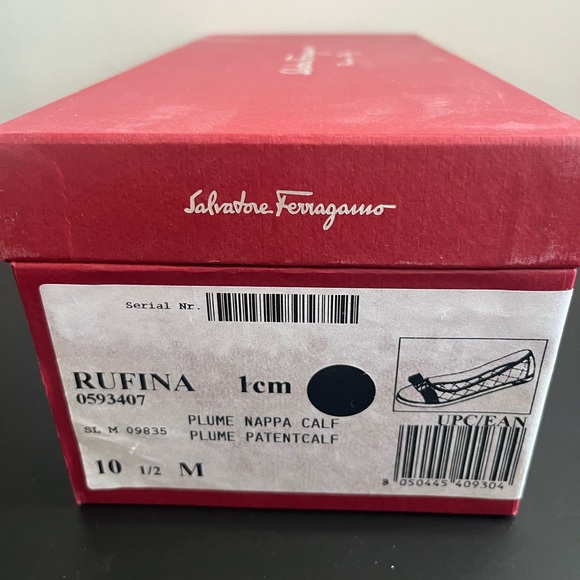 Salvatore Ferragamo 7.5 M RUFINA Quilted  Flats With Bow & Gold Logo Grey Nappa - Picture 2 of 7